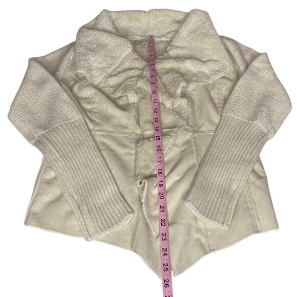 Knox Rose Vegan Suede Sherpa Open Cardigan Cream Sweater Small Boho Cowgirl - Picture 16 of 16